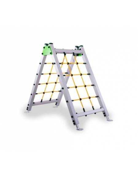 Gioco arrampicata parco giochi in alluminio con 2 pareti oblique per arrampicata con rete in corda - Da interrare o tassellare