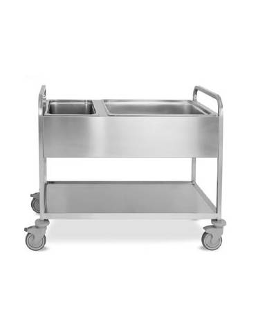 Carrello inox per sbarazzo compreso di bacinelle GN 1x2/1 + 2x1/2 cm 20 h - piano inferiore - cm 117x63x94h