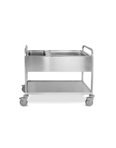 Carrello inox per sbarazzo compreso di bacinelle GN 1x2/1 + 2x1/2 cm 20 h - piano inferiore - cm 117x63x94h