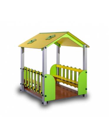 Casetta in alluminio per bambini a due falde e 2 panche laterali - cm 130x130x155h