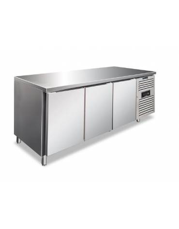 Tavolo refrigerato in acciaio Inox AISI 304 ventilato  - 3 porte - 386 Lt. - temp. -10°-20°C - GN 1/1 - mm 1795x700x860h