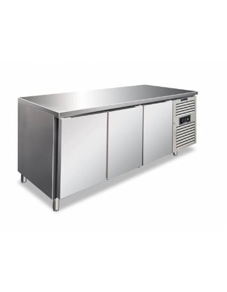 Tavolo refrigerato congelatore GN 1/1 Inox AISI 304 ventilato -18°-22°C - 3 porte - Lt 358 - Classe D - cm 179,5x70x86h