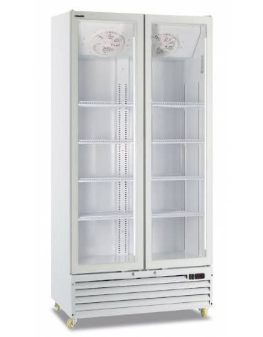 Vetrina frigorifera per bevande doppia porta a battente - Colore bianco - Refrigerazione ventilata 0°/+10°C - cm 94x61,5x202,3h