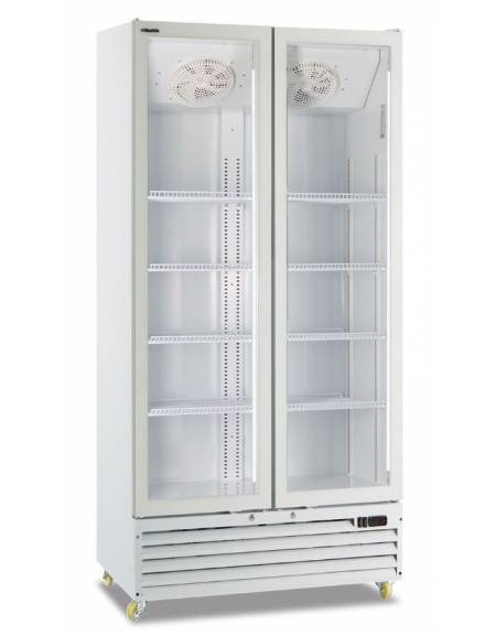 Vetrina frigorifera per bevande doppia porta a battente - Colore bianco - Refrigerazione ventilata 0°/+10°C - cm 94x61,5x202,3h