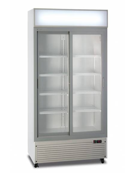 Frigo bibite doppia porta scorrevole ventilato 0°/+10°C, con opalina pubblicitaria - colore bianco - Lt 495 - cm 94x56x198,3h