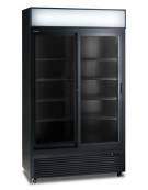 Frigo bibite doppia porta scorrevole ventilato 0°/+10°C, con opalina pubblicitaria - colore nero - Lt 764 - cm 113x64x202,3h