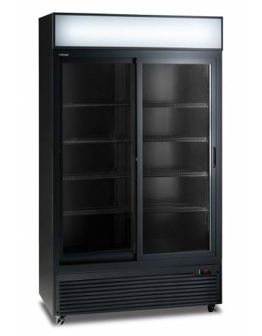 Frigo bibite doppia porta scorrevole ventilato 0°/+10°C, con opalina pubblicitaria - colore nero - Lt 764 - cm 113x64x202,3h
