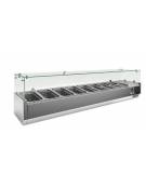 Vetrina refrigerata pizzeria statica inox con vetro superiore-8 bacinelle GN1/3-Temperatura +2° +8°C-cm 180x39,5x43,5h
