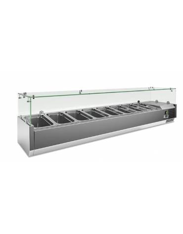 Vetrina refrigerata pizzeria statica inox con vetro superiore-8 bacinelle GN1/3-Temperatura +2° +8°C-cm 180x39,5x43,5h