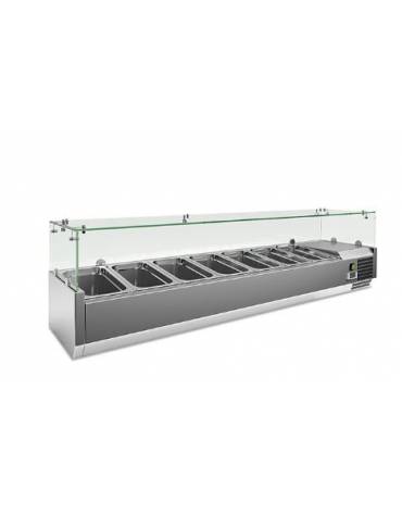 Vetrina refrigerata statica in acciaio inox e vetro - bacinelle GN1/3 -  mm 1800x395x435h