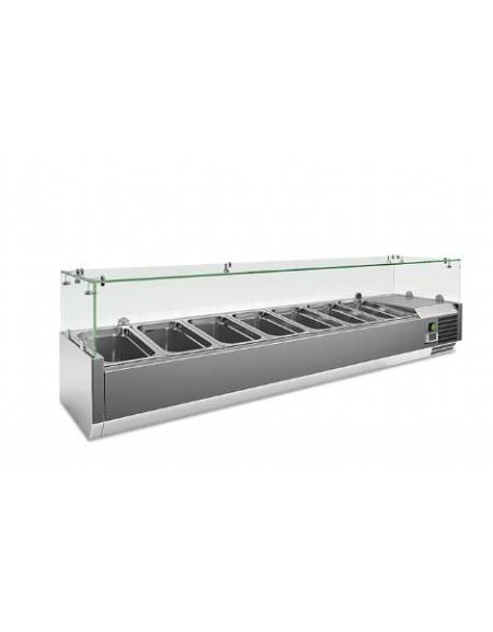 Vetrina refrigerata statica in acciaio inox e vetro - bacinelle GN1/3 -  mm 1800x395x435h