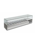 Vetrina refrigerata pizzeria statica +2° +8°C in acciaio inox AISI 304 con vetro superiore-9 bacinelle GN1/3-cm 200x39,5x43,5h