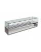 Vetrina refrigerata pizzeria statica  +2° +8°C in acciaio inox AISI 304 con vetro superiore-9 bacinelle GN1/3-cm 200x39,5x43,5