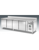 Tavolo refrigerato ventilato 4 sportelli con alzatina in Acciaio Inox - Classe C - Temp. -2/+8°C - cm 250,5x80x85h