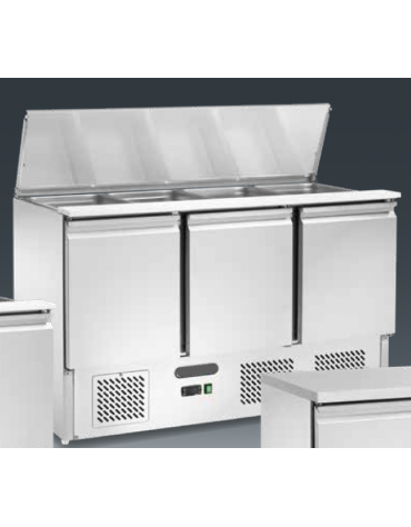 Saladette refrigerata ventilata GN1/1 - 3 sportelli - Temp. -2/+8°C - cm 136,5x70x87h