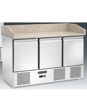 Saladette refrigerata ventilata GN1/1 con Top in Granito - 3 sportelli - Temp. -2/+8°C - cm 136,5x70x87h