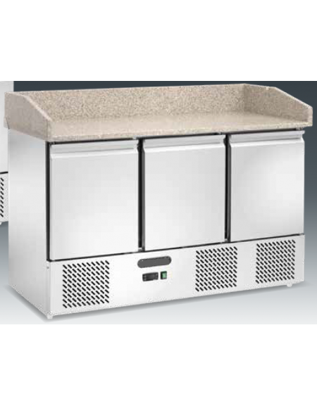 Saladette refrigerata ventilata GN1/1 con Top in Granito - 3 sportelli - Temp. -2/+8°C - cm 136,5x70x87h