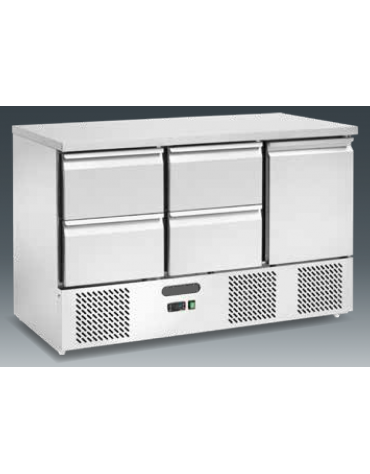 Saladette refrigerata ventilata - 4 cassetti, 1 sportello - Temp. + 2/ +8°C - cm 136,5x70x87,5h
