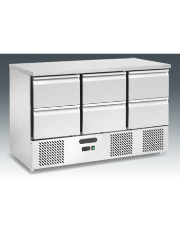 Saladette refrigerata ventilata - 6 cassetti - Temp. + 2/ +8°C - Classe A - cm 136,5x70x87,5h