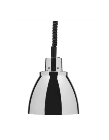 Lampada riscaldante in rame cromato, potenza 250 W - diametro 225 mm con luce bianca Lampada riscaldante in rame cromato, potenza 250 W - diametro 225 mm con luce bianca