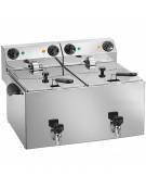 Friggitrice elettrica da banco in acciaio inox con rubinetto - capacità lt 6 + 6 -  3250 + 3250 w cm 62x43x31h