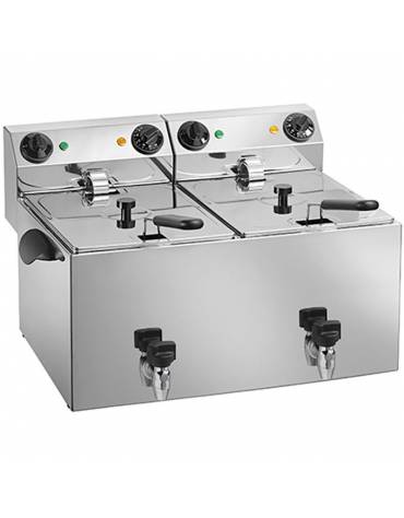 Friggitrice elettrica da banco in acciaio inox con rubinetto - capacità lt 6 + 6 -  3250 + 3250 w cm 62x43x31h