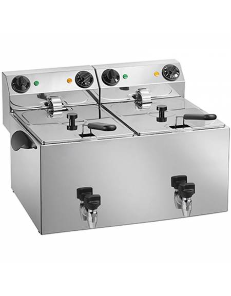 Friggitrice elettrica da banco in acciaio inox con rubinetto - capacità lt 6 + 6 -  3250 + 3250 w cm 62x43x31h