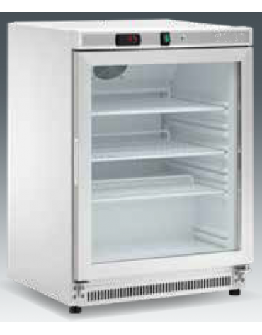 Armadio refrigerato statico 0/+10°C , porta a vetri, esterno acciaio verniciato bianco - Lt 140 - Classe  B - cm 60x58,5x85h