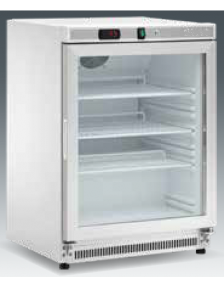 Armadio refrigerato statico 0/+10°C , porta a vetri, esterno acciaio verniciato bianco - Lt 140 - Classe  B - cm 60x58,5x85h