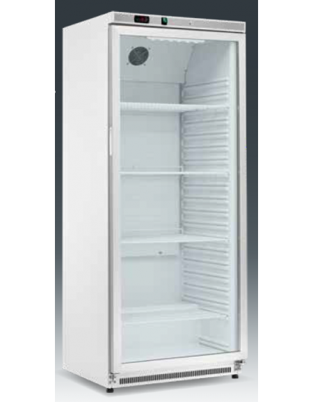 Armadio refrigerato statico 0/+10°C, porta a vetri, esterno acciaio verniciato bianco - Lt 580 - Classe B - cm 77,7x69,5x189h
