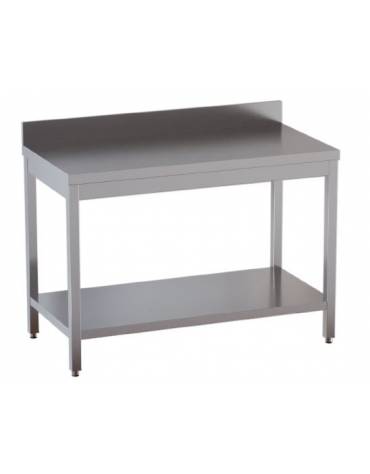 Tavolo in acciaio inox con alzatina e ripiano cm.170x70x85/90h