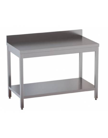 Tavolo in acciaio inox con alzatina e ripiano cm.170x70x85/90h
