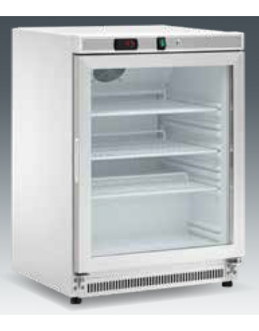 Armadio refrigerato statico 0/+10°C, porta a vetri, esterno in acciaio inox - Lt 140 - Classe B - cm 60x58,5x85h