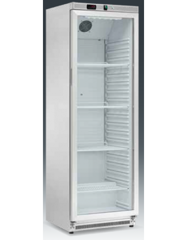 Armadio refrigerato statico 0/+10°C, porta a vetri, esterno in acciaio inox - Lt 360 - Classe B - cm 60x58,5x185h