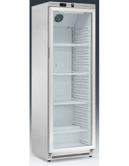 Armadio refrigerato statico 0/+10°C, porta a vetri, esterno in acciaio inox - Lt 360 - Classe B - cm 60x58,5x185h