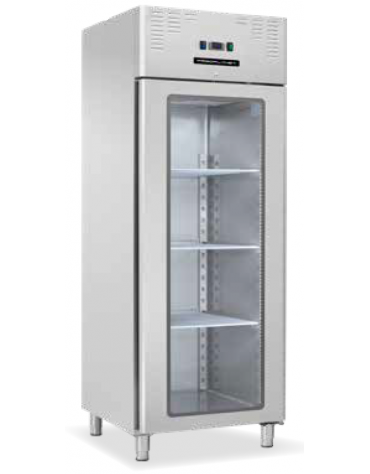 Armadio refrigerato ventilato  in acciaio inox con porta a vetri - Temp. 0/+8°C - Lt 650- Classe B - cm 74x82,8x205h