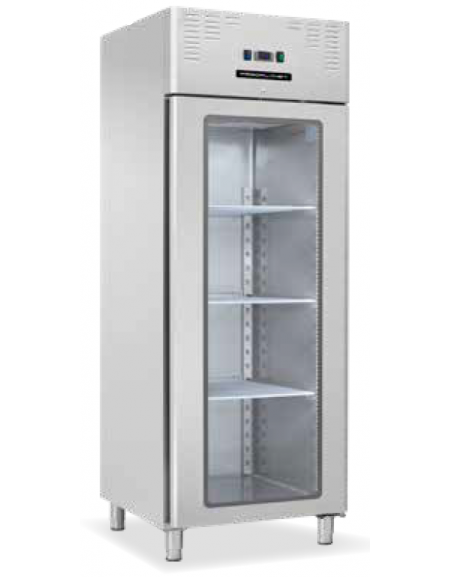 Armadio refrigerato ventilato  in acciaio inox con porta a vetri - Temp. 0/+8°C - Lt 650- Classe B - cm 74x82,8x205h