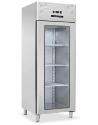 Armadio refrigerato ventilato  in acciaio inox con porta a vetri - Temp. 0/+8°C - Lt 650- Classe B - cm 74x82,8x205h