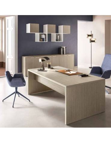 Scrivania lineare gonna, fianco legno dist. alluminio 180x90x74h