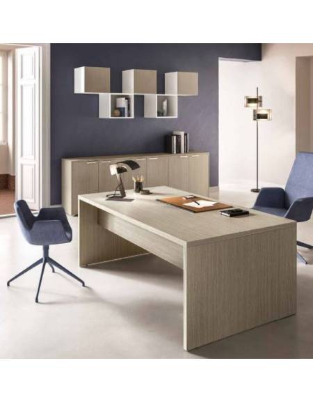 Scrivania direzionale lineare con fianco legno e gonna-spessore mm 38 -colori vari disponibili- cm 160x90x74h