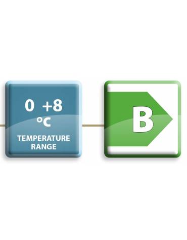 Armadio refrigerato ventilato in acciaio inox, due porte a vetri - Temp. 0/+8°C - Lt 1330 - Classe B - cm 148x82,8x205h