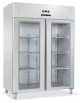 Armadio refrigerato ventilato in acciaio inox, due porte a vetri - Temp. -15/-20°C - Lt 1330 - Classe E - cm 148x82,8x205h