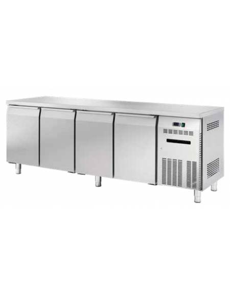 Banco refrigerato GN1/1 ventilato in acciaio inox con 4 porte - Temp. 0/+8°C - Lt 541- Classe B - cm 225x70x85h