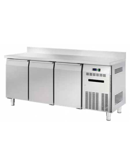 Banco refrigerato GN1/1 ventilato in acciaio inox con 3 porte e alzatina - Temp. -18/-22°C - Lt 405- Classe C - cm 180x70x85h