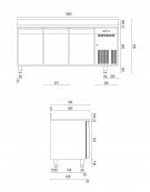 Banco refrigerato GN1/1 ventilato in acciaio inox con 3 porte e alzatina - Temp. -18/-22°C - Lt 405- Classe C - cm 180x70x85h