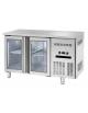 Banco refrigerato GN1/1 ventilato in acciaio inox con 2 porte  a vetri - Temp. 0/+8°C - Lt 262 - Classe B - cm 135x70x85h