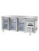 Banco refrigerato GN1/1 ventilato in acciaio inox con 3 porte a vetri - Temp. 0/+8°C - Lt 405- Classe B - cm 180x70x85h