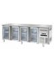 Banco refrigerato GN1/1 ventilato in acciaio inox con 4 porte a vetri - Temp. 0/+8°C - Lt 541 - Classe B - cm 225x70x85h