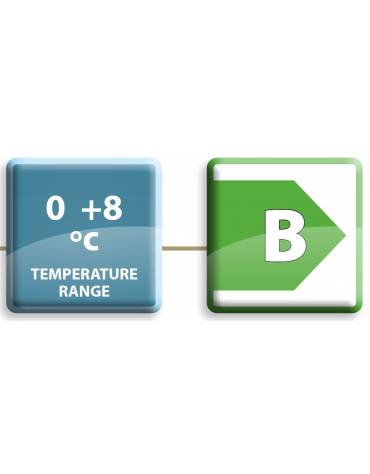 Banco refrigerato GN1/1 ventilato in acciaio inox con 4 porte a vetri - Temp. 0/+8°C - Lt 541 - Classe B - cm 225x70x85h