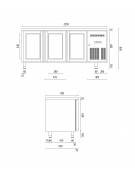Banco refrigerato GN1/1 ventilato in acciaio inox con 4 porte a vetri - Temp. 0/+8°C - Lt 541 - Classe B - cm 225x70x85h